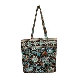 Vera Bradley Java Blue Tote Bag Purse Paisley Print Brown Blue Fabric Handbag
